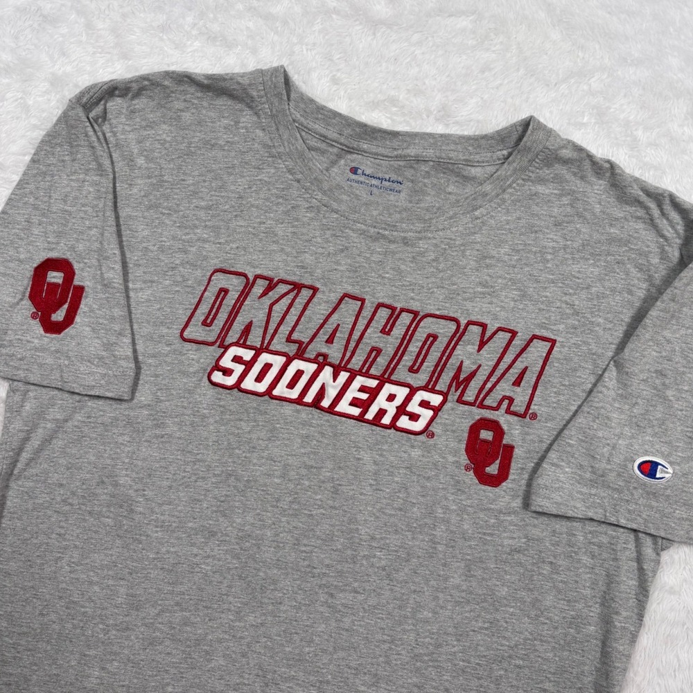 VTG OU Oklahoma Sooners T-Shirt Men L (FIT S/M) Gray Red Embroider NCAA Alumni